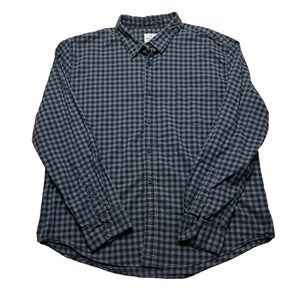 Mutual Weave Button Down Mens XXL‎ Blue Gingham Plaid Long Sleeve Stretch Shirt